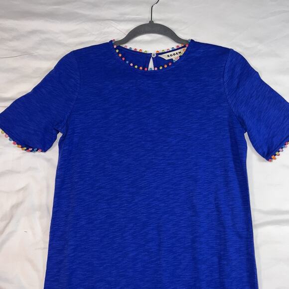 BODEN Charlie PomPom T Shirt Dress Womens Size 0R Blue Cotton Vacation Ready NWT - Picture 2 of 15